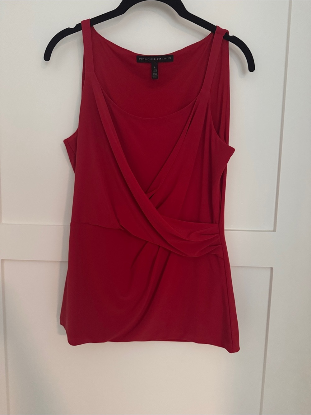 White House Black Market Red Draped Faux-Wrap Tank